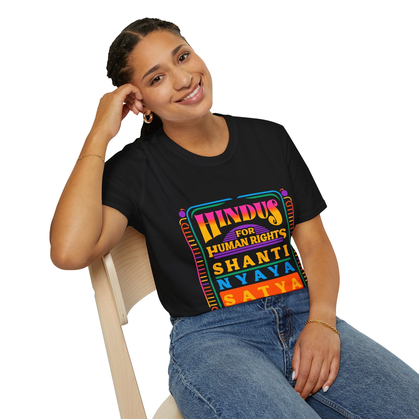 Hindus for Shanti, Nyaya, & Satya 70s T-Shirt